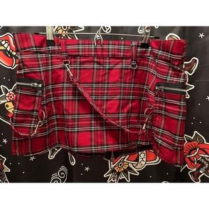 DOG PILE Vintage Punk Red Plaid Mini Skirt w/Zippers & Chains